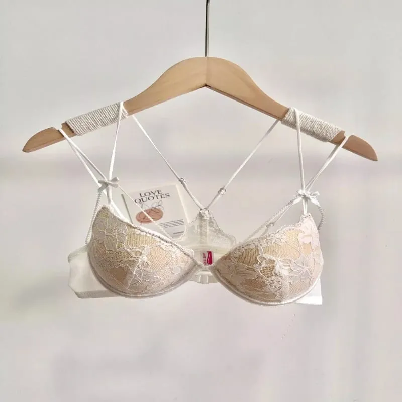 Ladies Front Fastening Lace Lingerie Set Wirefree Push Up Bra Thinly Lined Delicate Straps Comfort Sexy Everyday Underwear Set — image 6