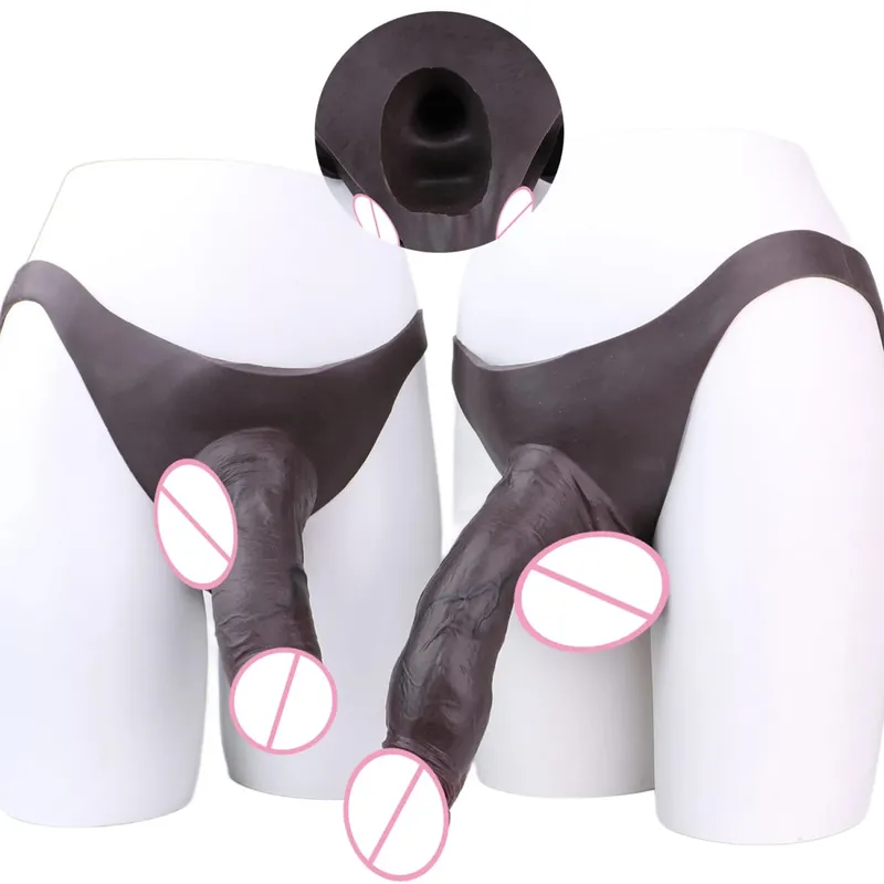 Large Hollow Dildo Premium Silicone Pants Wearable Hyper Realistic Insertable Penis Cover Adult Intimate Wearable Toys