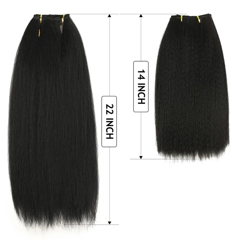 14/22inch Synthetic Kinky Straight Clip-In Hair Extensions Full One Head Yaki Straight Hair Extensions 16 Clips 7 Pcs