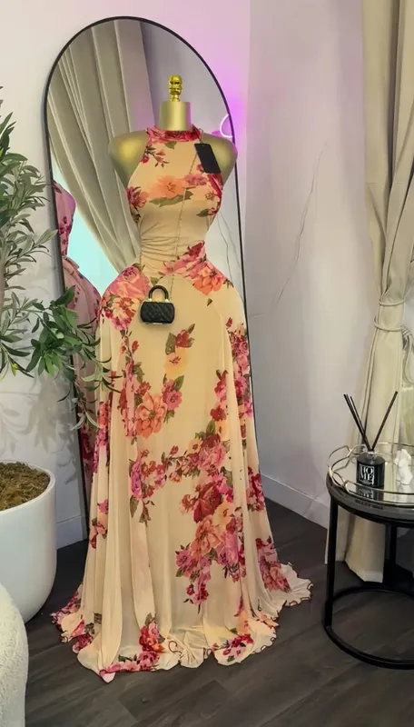 Feminino impresso sem mangas com faixas ajuste e alargamento a linha maxi vestido 2026 streetwear praia férias vestidos longos — image 8