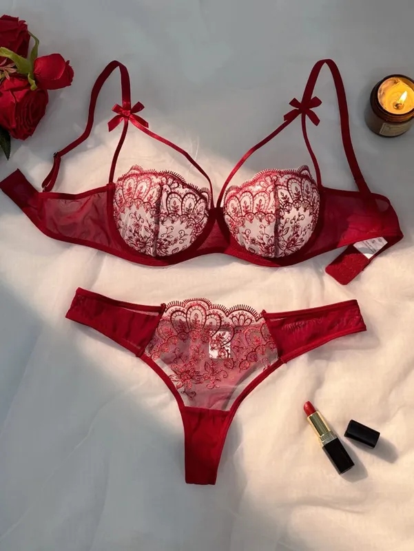2 pirasong Pambabaeng Lingerie Sets Pambabaeng Berde Komportable Magaang Bow Semi Transparent Lingerie Set — image 5