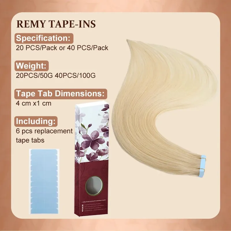 Bande Blonde dans les Extensions de cheveux cheveux humains platine #60 bande de trame de peau droite sans couture dans de vraies Extensions de cheveux humains 50G
