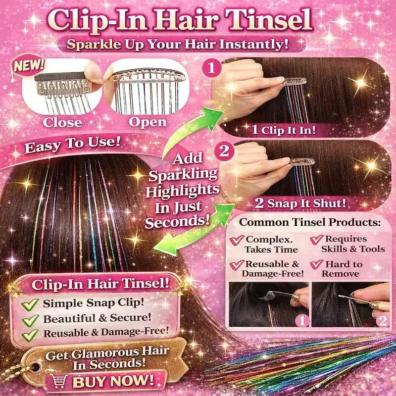 Hair Tinsel 12pcs Shiny Hair Metal Ribbon Clip Wig Piece Glitter Ribbon In Hair Party Focus Delicate Eye-Catching Gift Synthetic — image 5