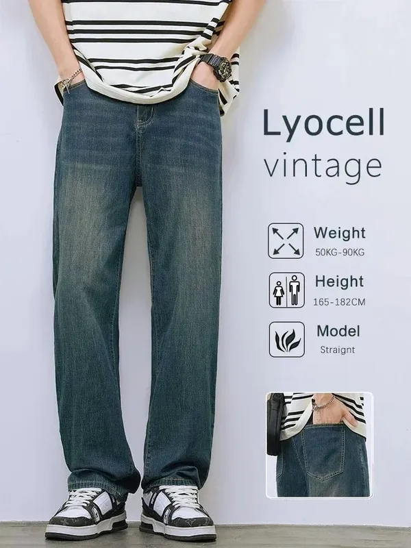 Men's Straight Fit Vintage Jeans Casual High-Quality Korean Fashion Denim Trousers Male Brand Trousers Four Season Trousers — image 4