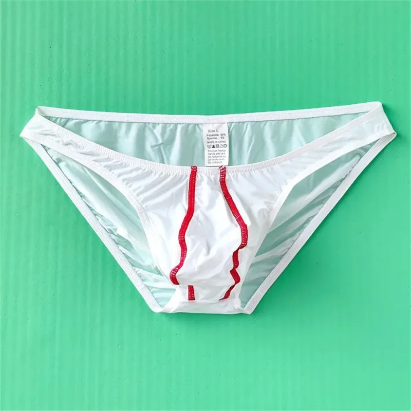 Two Line Stripe Ice Silk Briefs para sa Mga Lalaking Plus Size na Kasuotang Panloob Sexy U Convex Lingerie Low Waist Bugle Pouch Panti ng Lalaki — image 2