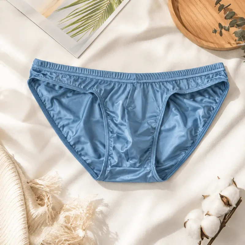 Pakaian Dalam Pria Halus Keren Celana Dalam Sutra Es Kantung Tonjolan Pinggang Rendah Celana Dalam Sutra Satin Sejuk Rutin Sehari-hari — image 6