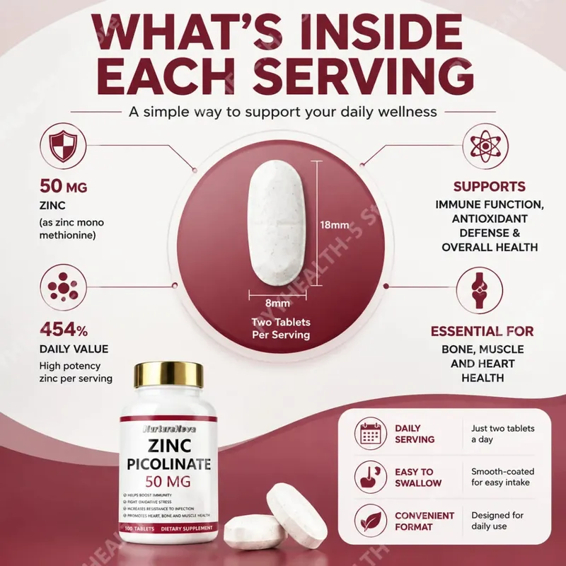 Zinc Picolinate Tablets for Antioxidant Support Bone and Muscle Wellness Daily Mineral Supplement for Adults 100 Tablets — image 5