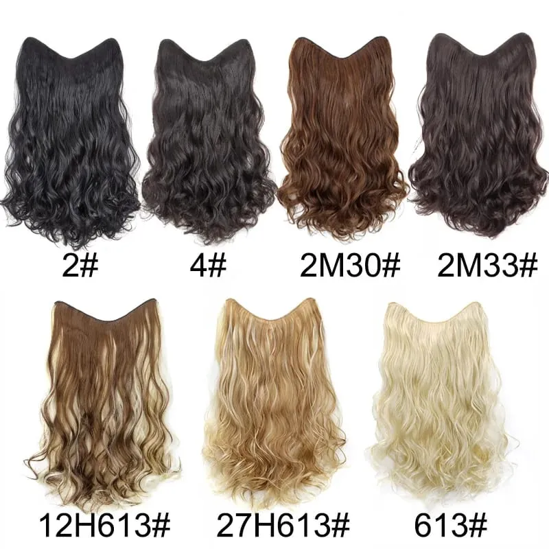 20Inch Synthetic Long Wavy Curly 4 Clip In Hair Extensions Heat Resistant Hairpiece Black One Piece Fake Hair For Women