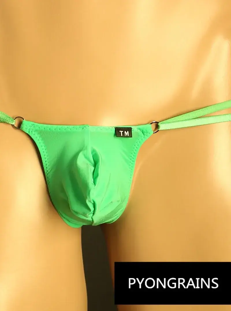 Men Adjustable Metal O-Ring Double Thin Strap Bikini Briefs Low Rise Silky Ice Silk 3D U Convex Pouch Sexy Male Underwear — image 2