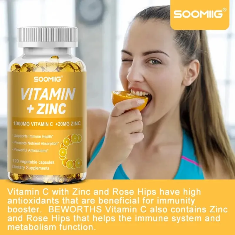 Soomiig Vitamin C with Zinc Capsules Vitamin C 1000MG Zinc 20 Mg for Immune Support Powerful Antioxidant & Energy Production — image 5