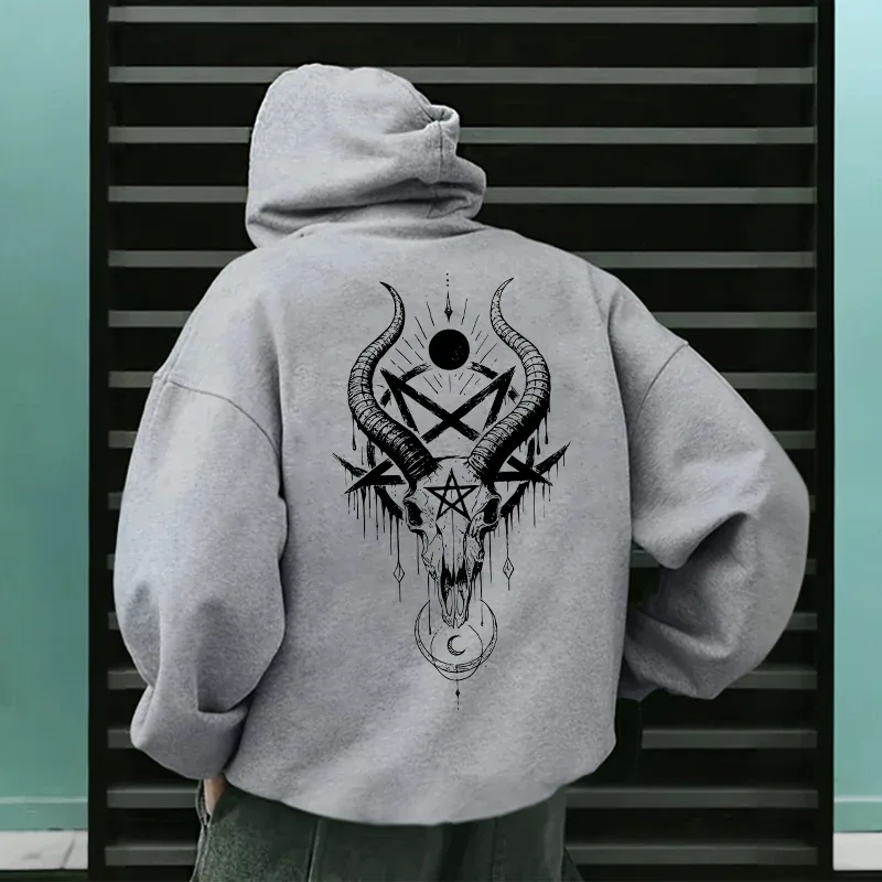 Autumn Winter Male Top Casual Pullover 666 & Inverted Cross Men's Gothic Hoodies Demonic Horror Face Print Sweatshirt Streetwear — image 3