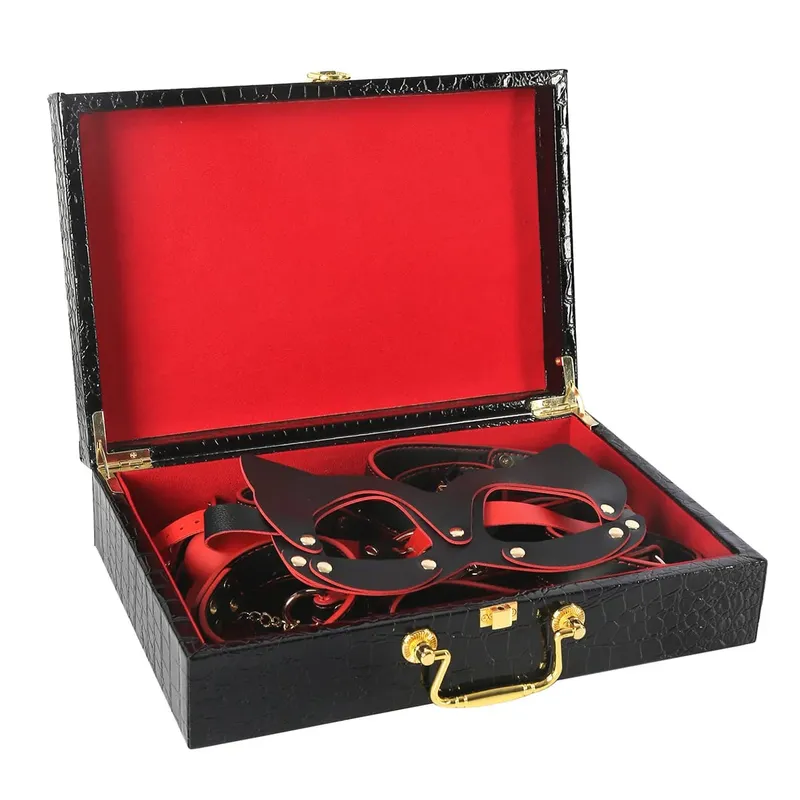 Conjunto de roleplay de escravo, algemas de couro, tornozelo, máscara de mordaça, chicote, coleira, brinquedos sexuais para mulheres, casais, kit de bondage bdsm — image 4
