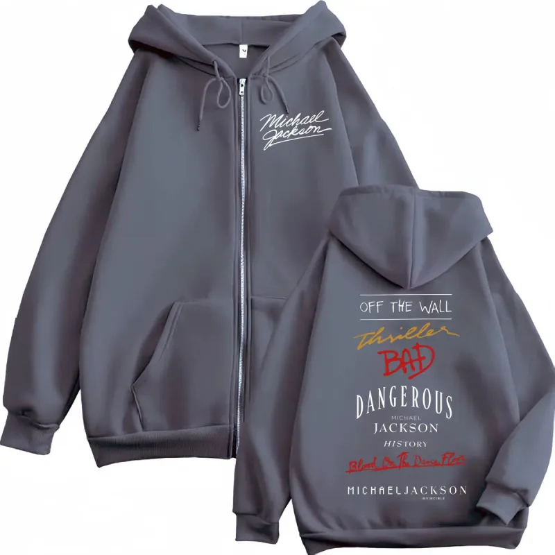 Cantor de rock dos anos 90 Michael Jackson Álbum Impressão Zíper Moletom Com Capuz Moda de Alta Qualidade Zip Up Pulôveres Homens Mulheres Moletons Oversized — image 4