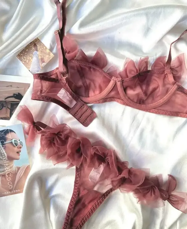 Florido/sexy malha lingerie tanga conjunto quente flertar meia xícara sutiã ultra-fino roupa interior feminina confortável senhoras sutiãs — image 4