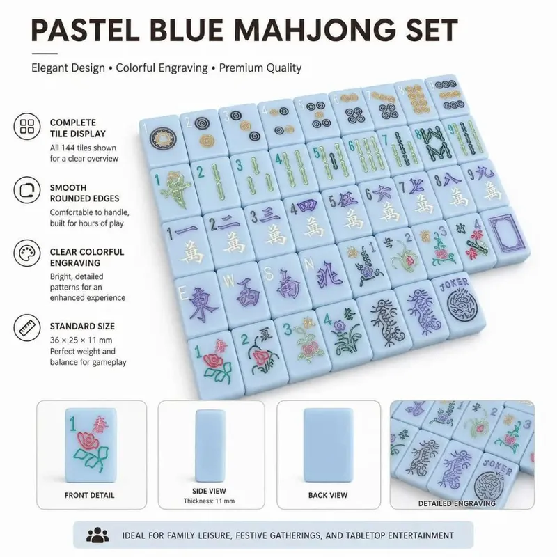 Classic Pastel Blue Mahjong Set American Style Acrylic Mah Jongg 160 Pieces Rounded Edge Table Game Christmas Gift — image 3