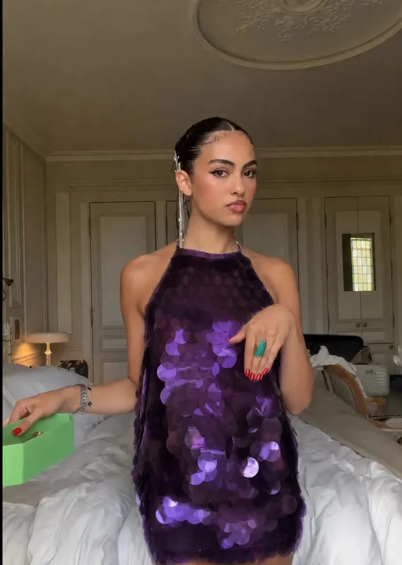 Women's 2026 Halter Sequin Dress Sleeveless Loose Large Sequin A-line Mini Dress Summer Evening Party Shining Gown Elegant Sexy