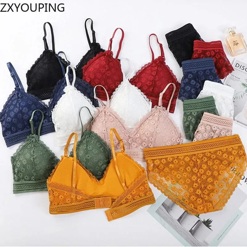 3 Piece Set Bra Sexy Lace Beauty Back Suit Underwear Magtipon ng Seamless Pambabaeng Kasuotang Panty Kumportableng Lingerie — image 4
