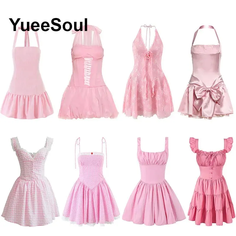 Pink Women's Dress Elegant Evening Birthday Party Female Dresses 2026 Summer New Sweet Cute Y2K Casual High Street Lolita Dress — image 1