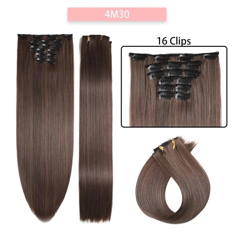 6-Piece Set 24-Inch Synthetic Clip-On Hair Extensions Straight Hair Removable Lightweight Synthetic Wig Women's Exclusive — image 16