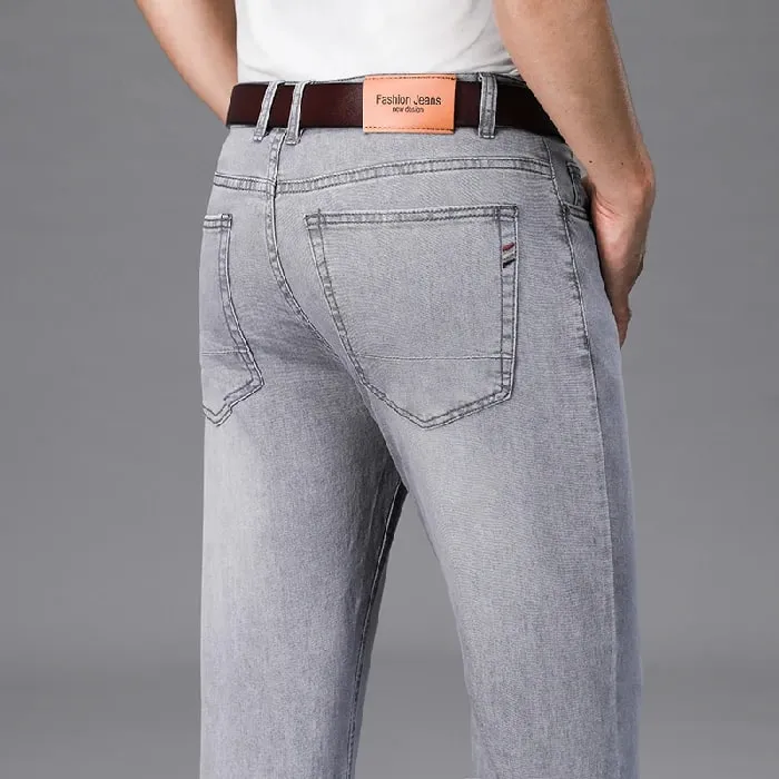 2026 Summer Brand Business Casual Men's Straight Denim Softener Lightweight Jeans Classic Embroidered Cotton Stretch Thin Pants — image 11