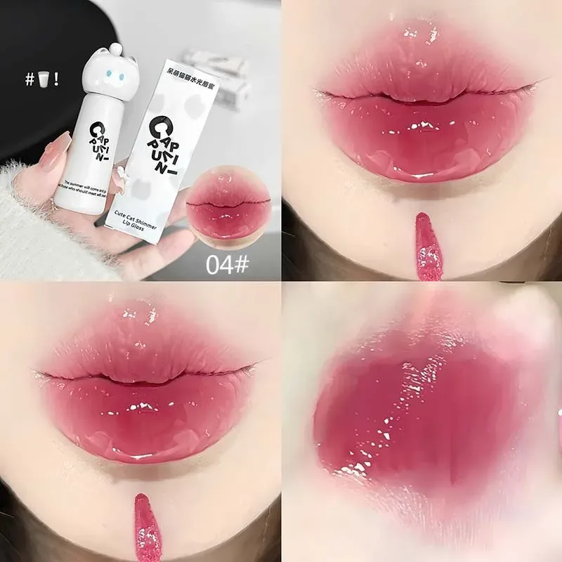 Cute Cat Water Mirror Lip Gloss Lasting Moisturizing Rose Apricot Pink Tint Lip Glaze Nude Lipstick Korean Makeup Girl — image 8