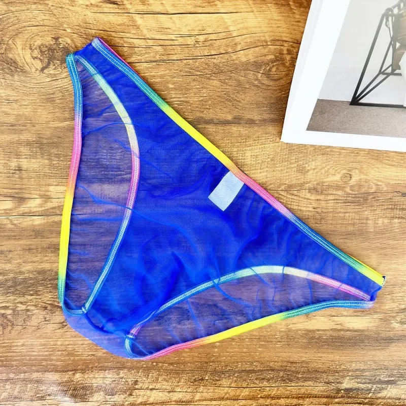 Färgglada Låg midja U konvexa underkläder Herr Sexiga Gauze-trosor Ultratunna Sheer Mesh Transparenta Kalsonger — image 6