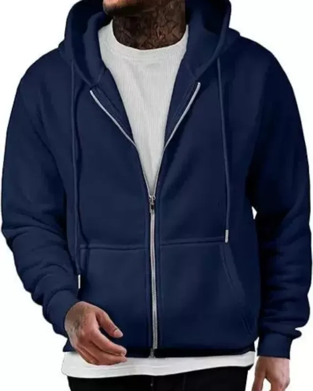 Moletom masculino de manga comprida com zíper, moda outono inverno casual solto ajuste moletom roupa esportiva masculina — image 2
