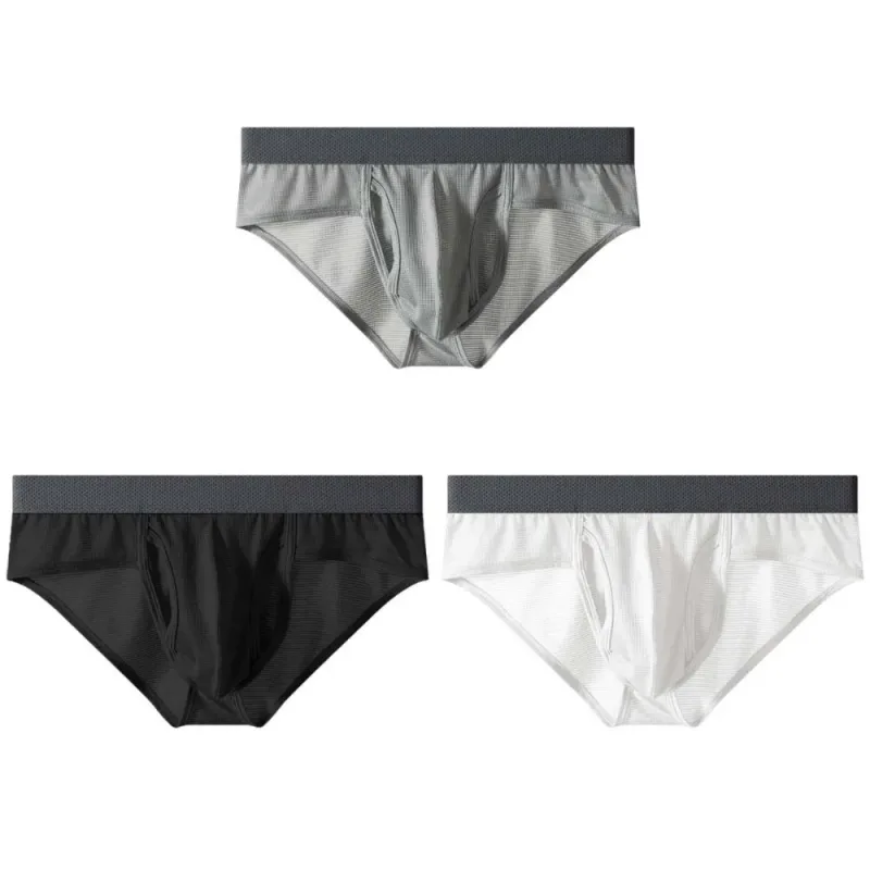 Thin Underpants Summer Thin Briefs Men Side Opening Breathable Men Ice Silk Panties Splicing Lingerie Seamless Underwear Men — image 2