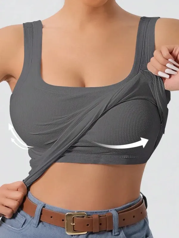 2026 Summer Women's Western-style One-piece Built-in Bra Ribbed Square Neck Slimming Versatile Outerwear Base Layer Tank — image 11