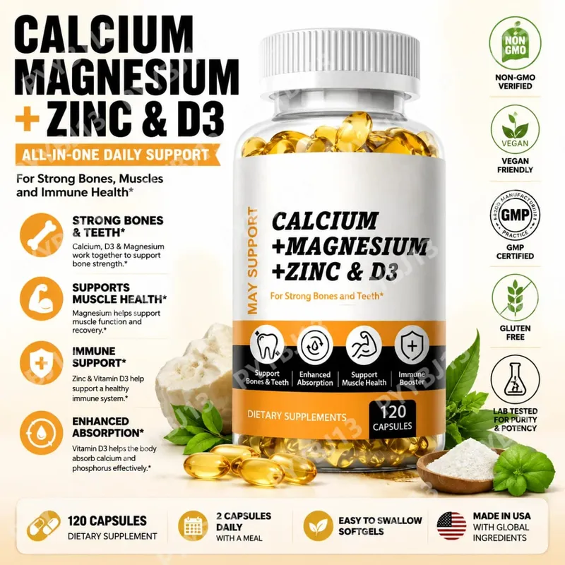 Calcium Magnesium Zinc with Vitamin D3 Softgels 120 Count Easy Swallow Daily Nutritional Support for Men Women For Adults — image 2