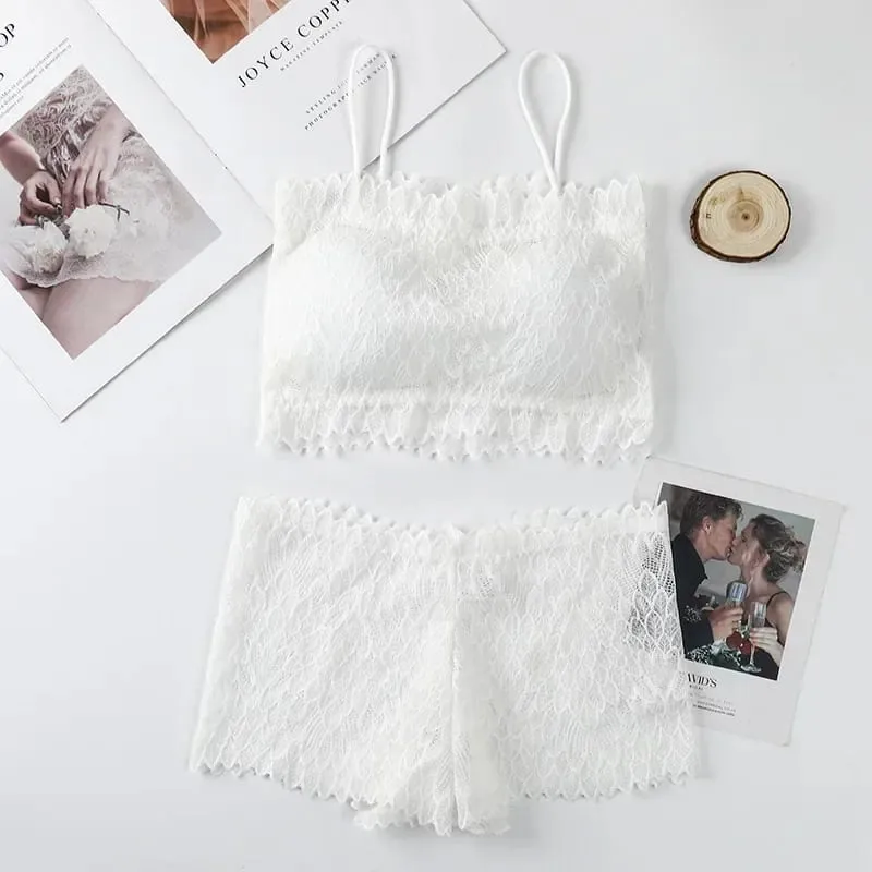 Women Lace Tube Bra and Panty Set Wireless Underwear Summer Padded Bralette Female Sexy Lingerie Low Rise Briefs — image 11