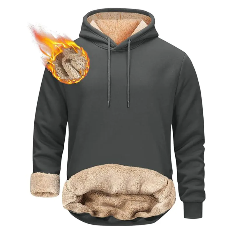 Vinter Varma Luvtröjor Herr Sport Tjocka Sweatshirts Vindtät Thermal Casual Enfärgad Lös långärmad tröja Streetwear — image 8