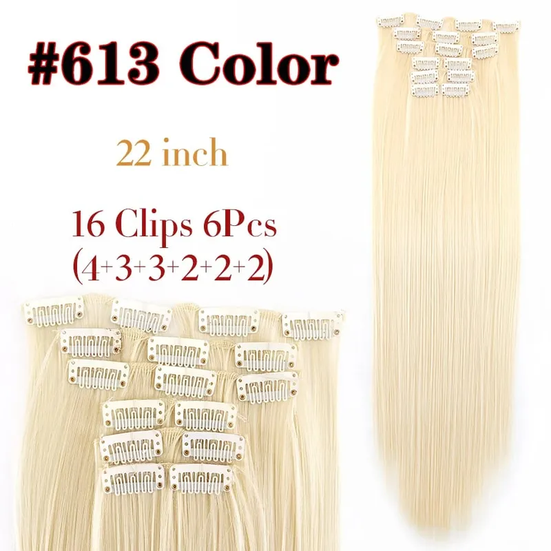 Black Clip In Extensions Straight 22" Long Synthetic Thick Clips On Hair Piece For Women 6Pcs/Set Curly Full Head Weddings Daily — image 14