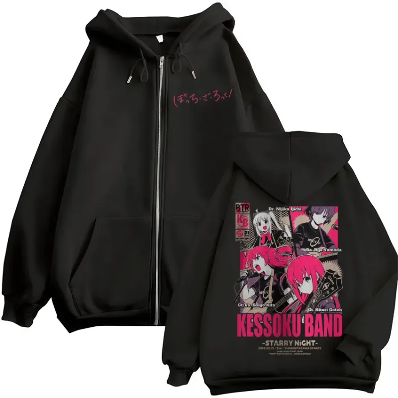 Anime Bocchi The Rock Zipper Hoodies Hitori Gotoh Yamada Ryo Kita Ikuyo Ijichi Nijika Zip Up Sweatshirts Men Women Pullover Coat — image 1