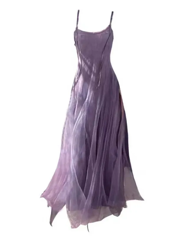 Vestido de malha roxa com efeito emagrecedor na altura do tornozelo com alça para mulheres plus size que esconde a barriga Vestido evasê estilo coreano... — image 5