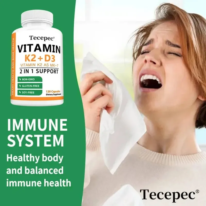 Vitamin D3 + K2 Softgels 2-in-1 Complex Bone Teeth & Immune Health Support Immune System Booster