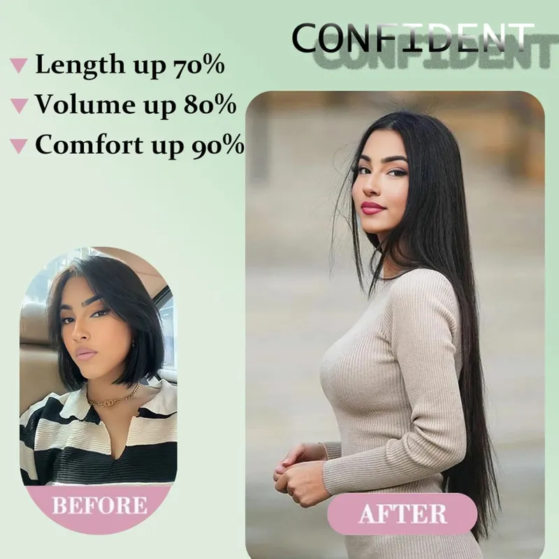4PCS synthetic hair extension piece long straight hair wig clip heat-resistant wig piece extension on a woman's hair — image 5