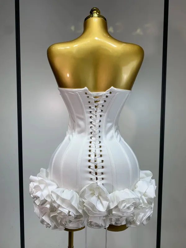 Women Sexy Strapless Flower Prom Gown Mini Dress Celebrity Red Carpet Fashion Evening Party Celebrate Birthday Club Dresses — image 5