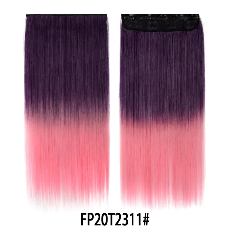 Jeedou Rainbow Hairpieces Clip In Hair Extension One Piece With 5Clips Ombre Color Straight Hair Wig For Girls Halloween Cosplay