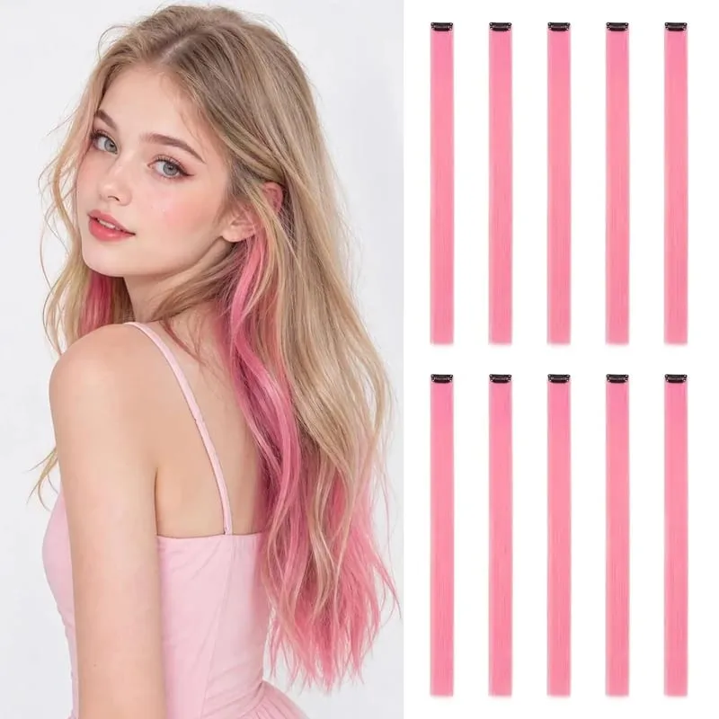 10Pcs 24 Inch Highlight Colorful Single Clip‑in Hair Extensions Synthetic Hair Pieces for Halloween Cosplay Birthday Party — image 2