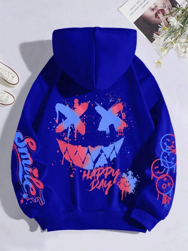 Novo outono masculino personalizado rosto sorridente impressão confortável respirável moletom com capuz ao ar livre moda de rua com capuz sweatshi — image 4