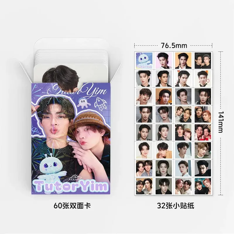 92Pcs TutorYim Thai BL Star Lomo Cards Set 60Pcs Photo Cards + 32P Decorative Stickers Idol Portrait Photocard For Drama Fans — image 2