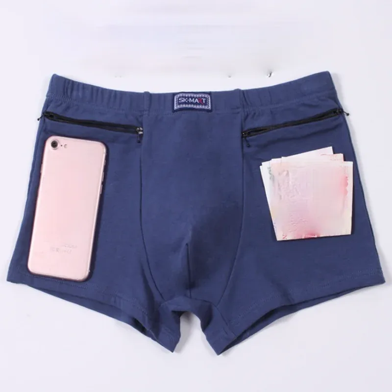 Cuecas boxer masculinas com bolsos, cuecas antirroubo, dois bolsos com zíper, cuecas de algodão, cuecas boxers masculinas, shorts de saque 3256802472559571