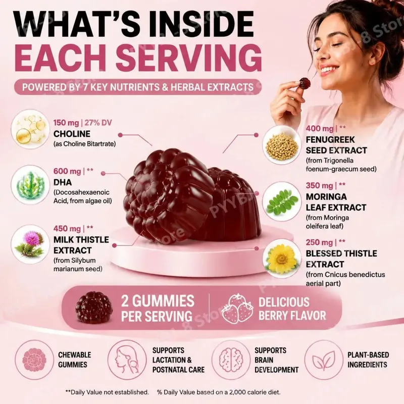 Googeer Lactation Support Gummies with DHA and Choline Fenugreek and Fennel Extract Moringa for Postnatal Nutrition 60 Gummies — image 5