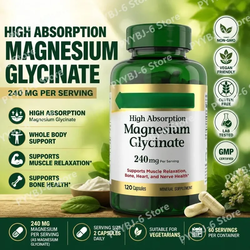 Magnesium Glycinate Capsules High Absorption Supports Muscle Relaxation Supports Bone Health 120 Capsules for Adults — image 1