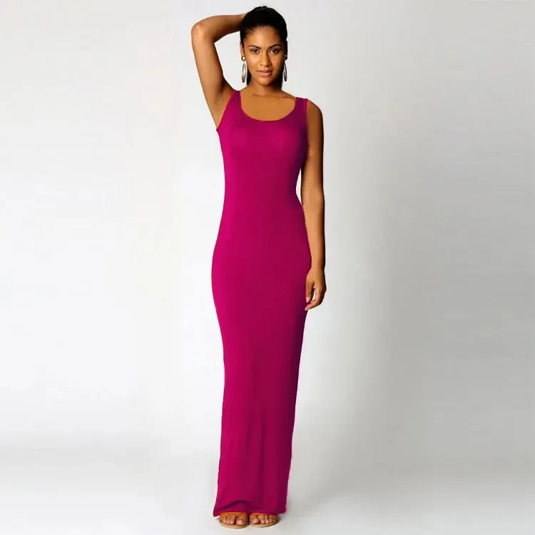 Women‘s Maxi Dress Sleeveless Bodycon Long Dress Elegant Casual Homewear Spring Summer Cool Solid-Color Dress — image 20