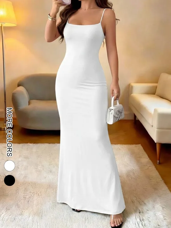 Summer New Strap Dresses Solid Sexy Women Streetwear Sheath Sleeveless Bodycon Dress Casual Elegant Party Ankle-Length Dresses — image 2