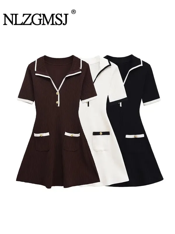 2025 Autumn Casual Mini Dress Fashion Contrast Color Design Short Sleeve Dresses For Women Elegant Short Dress — image 2