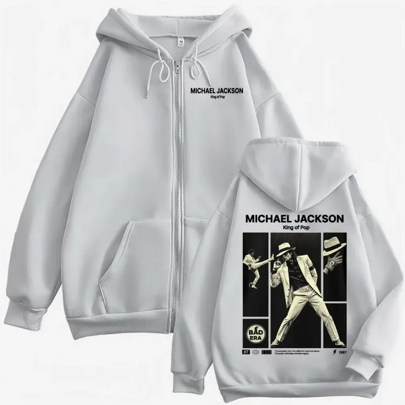 Michael jackson rei do pop zip up hoodies roupas masculinas clássico vintage jaqueta moletom harajuku velo zíper casacos com capuz — image 6