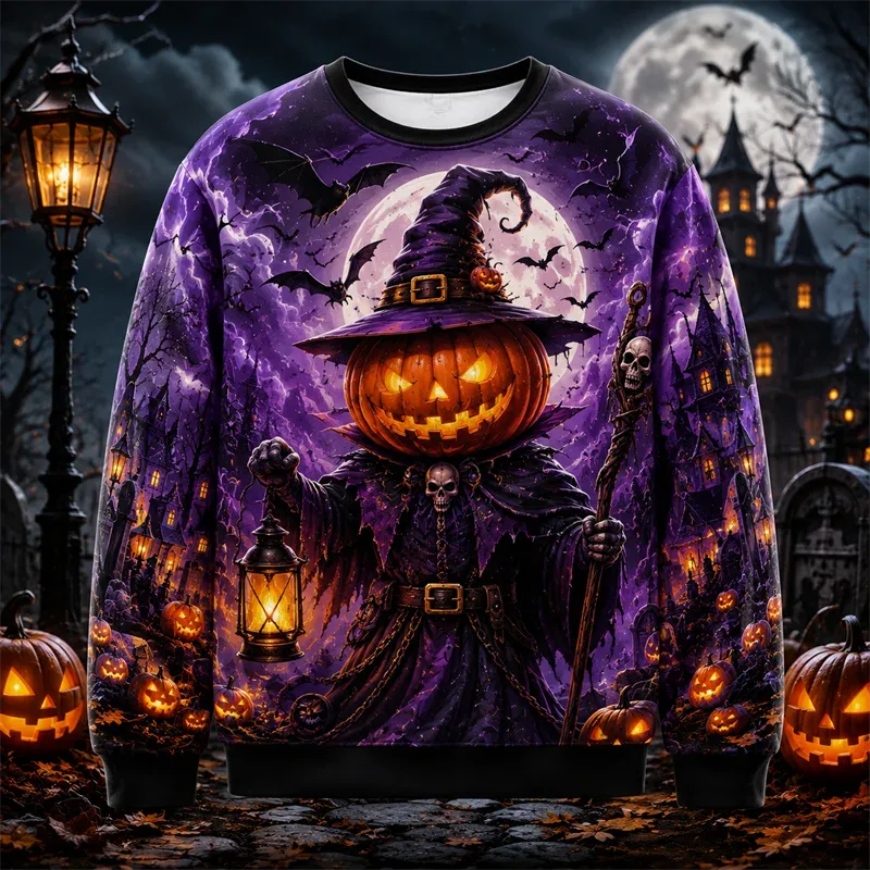 2026 nya pumpatryck halloween sweatshirts Mode trendiga långärmade semesterkläder tröja lösa Streetwear Hip Hop tröjor — image 8